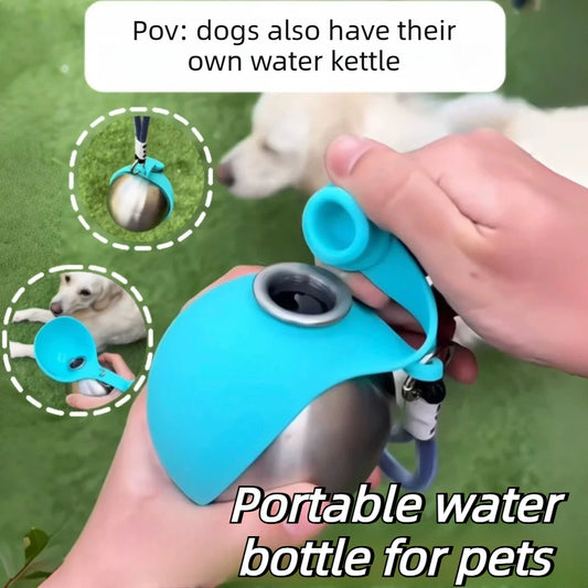 Dog Water Bottle with Removable Silicone Bowl, Stainless Steel