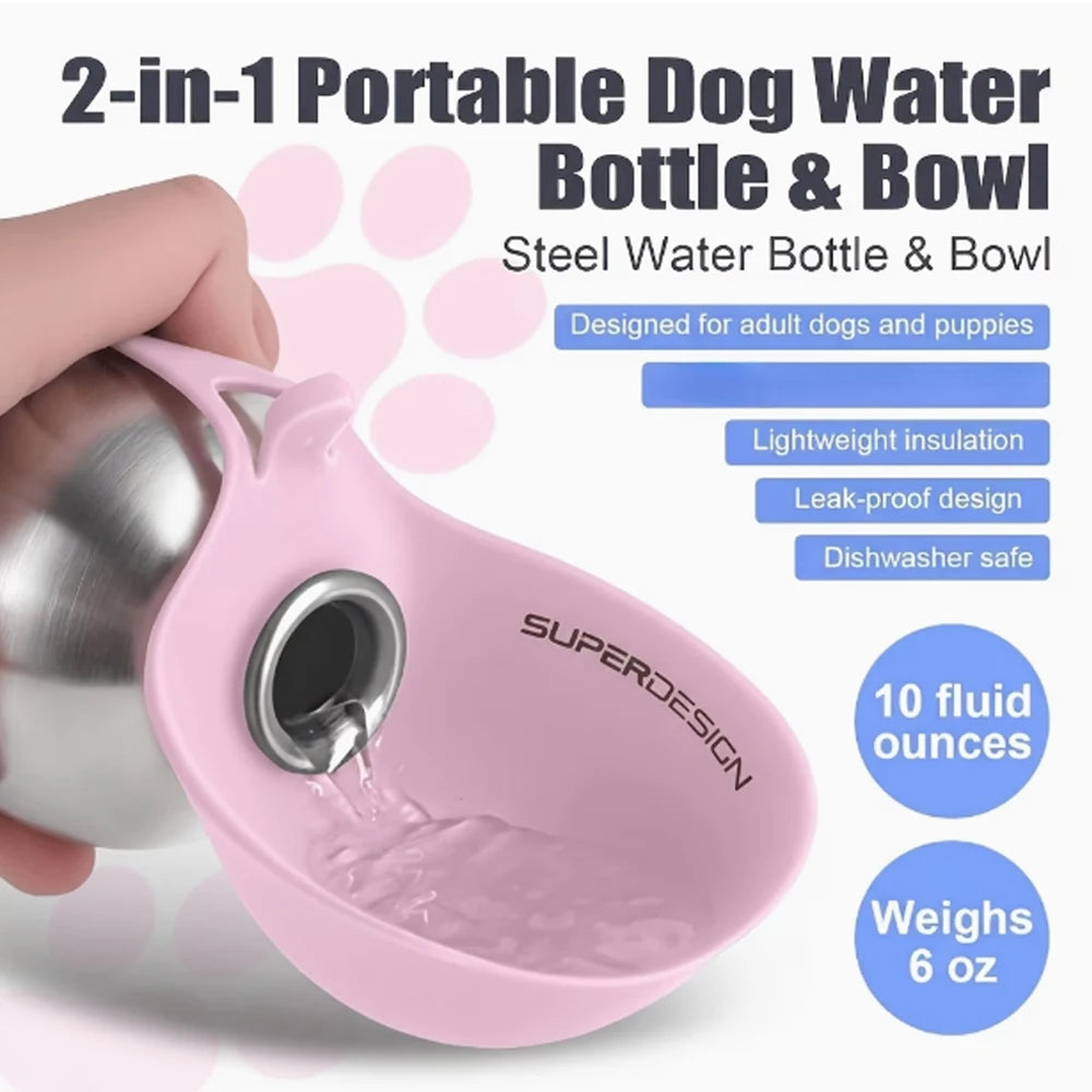 Portable Dog Water Bottle – Leak-Proof Travel Bowl, 285ml