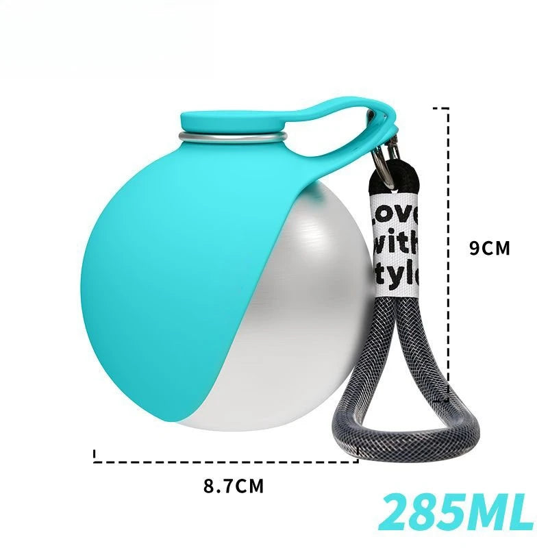 Dog Water Bottle with Removable Silicone Bowl, Stainless Steel