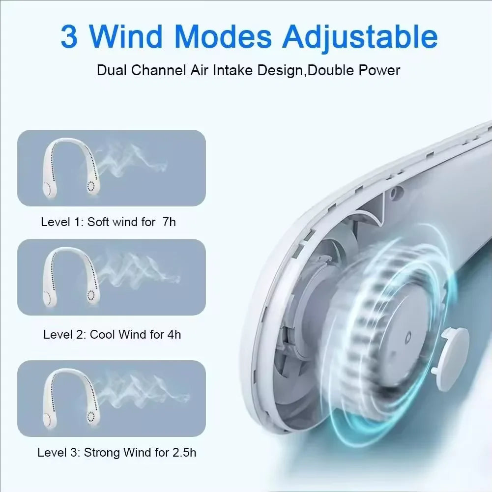 Hands-Free Portable Neck Fan – Bladeless Cooling, USB Rechargeable