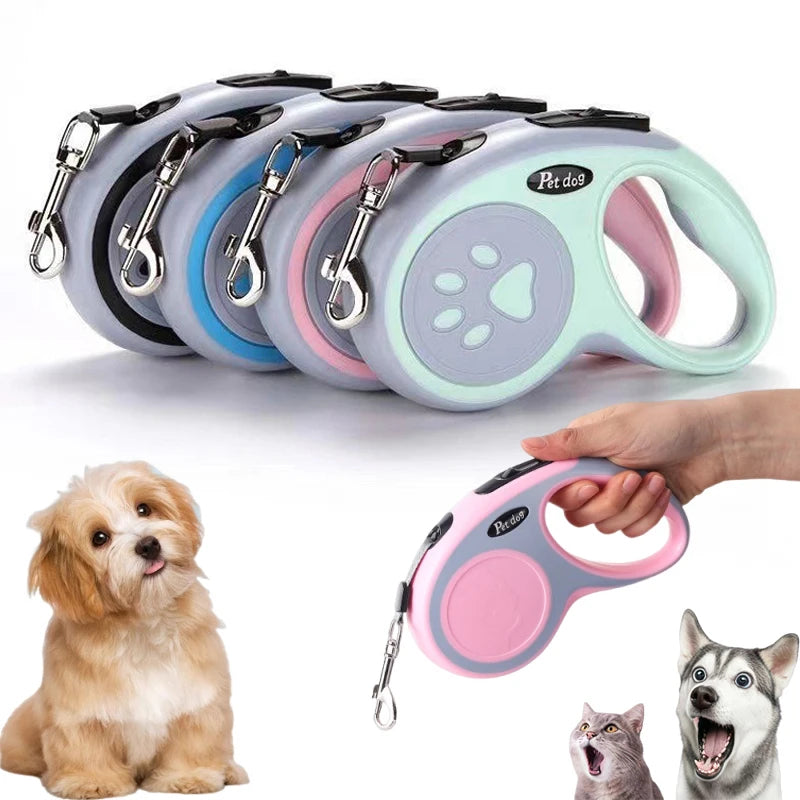 Retractable Dog Leash – Durable Nylon, 3m/5m, One-Button Lock