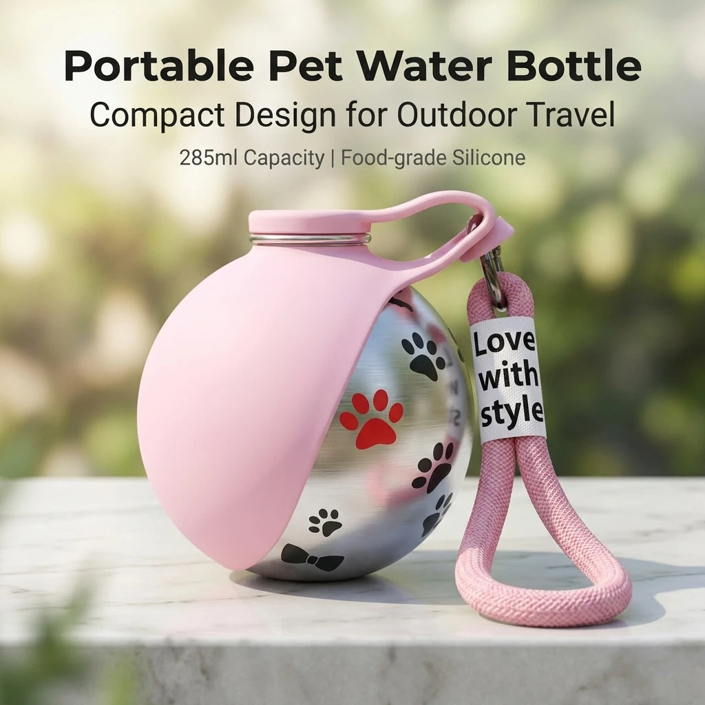 Portable Dog Water Bottle – Leak-Proof Travel Bowl, 285ml